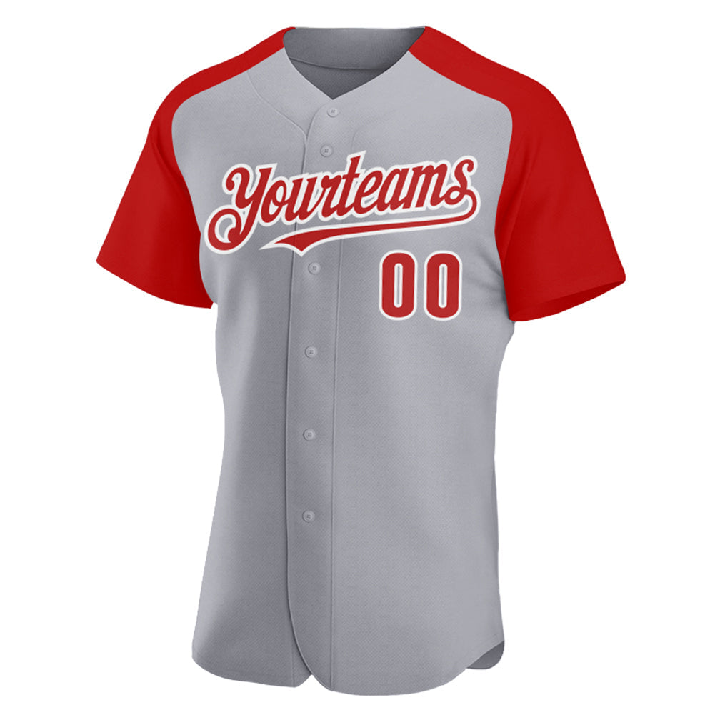 Custom Gray Red-White Authentic Raglan Sleeves Baseball Jersey baseball jersey product view 2