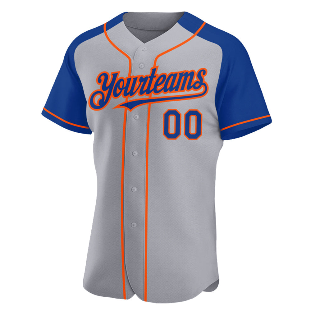 Custom Gray Royal-Orange Authentic Raglan Sleeves Baseball Jersey baseball jersey product view 2
