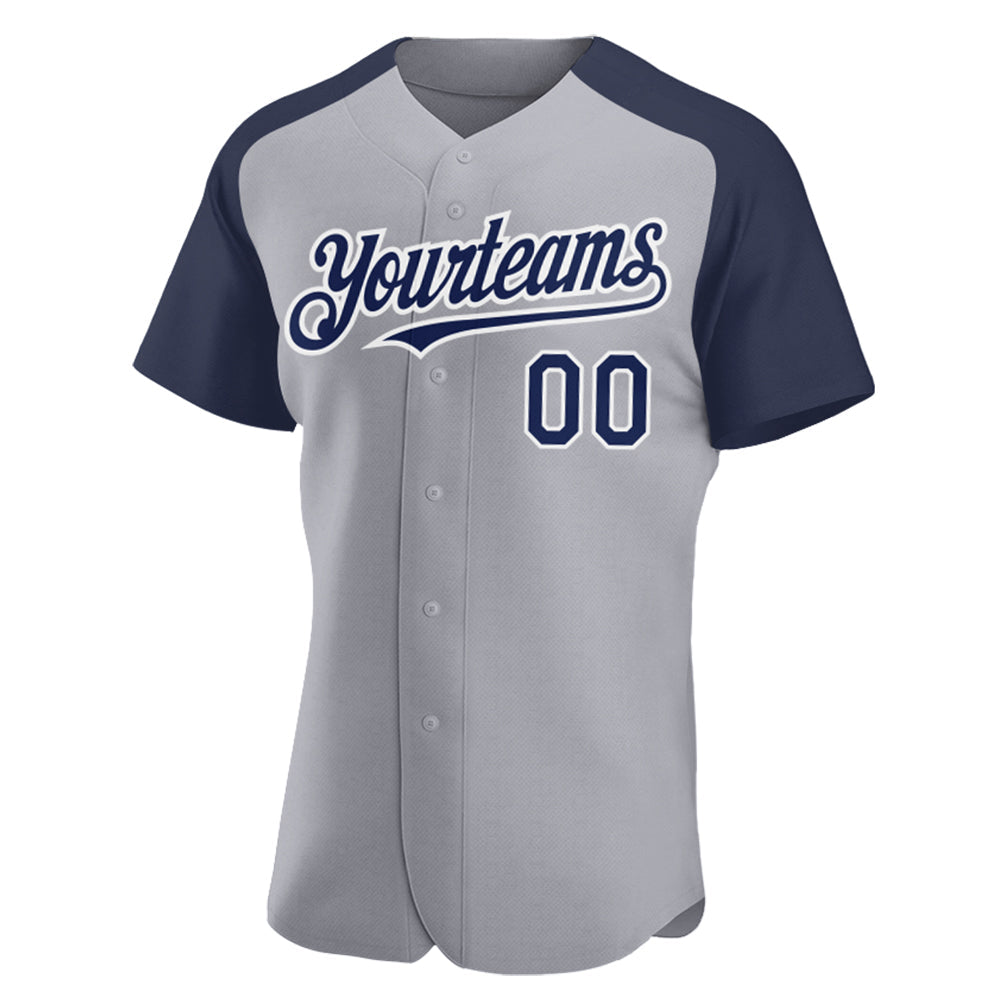 Custom Gray Navy-White Authentic Raglan Sleeves Baseball Jersey baseball jersey product view 2