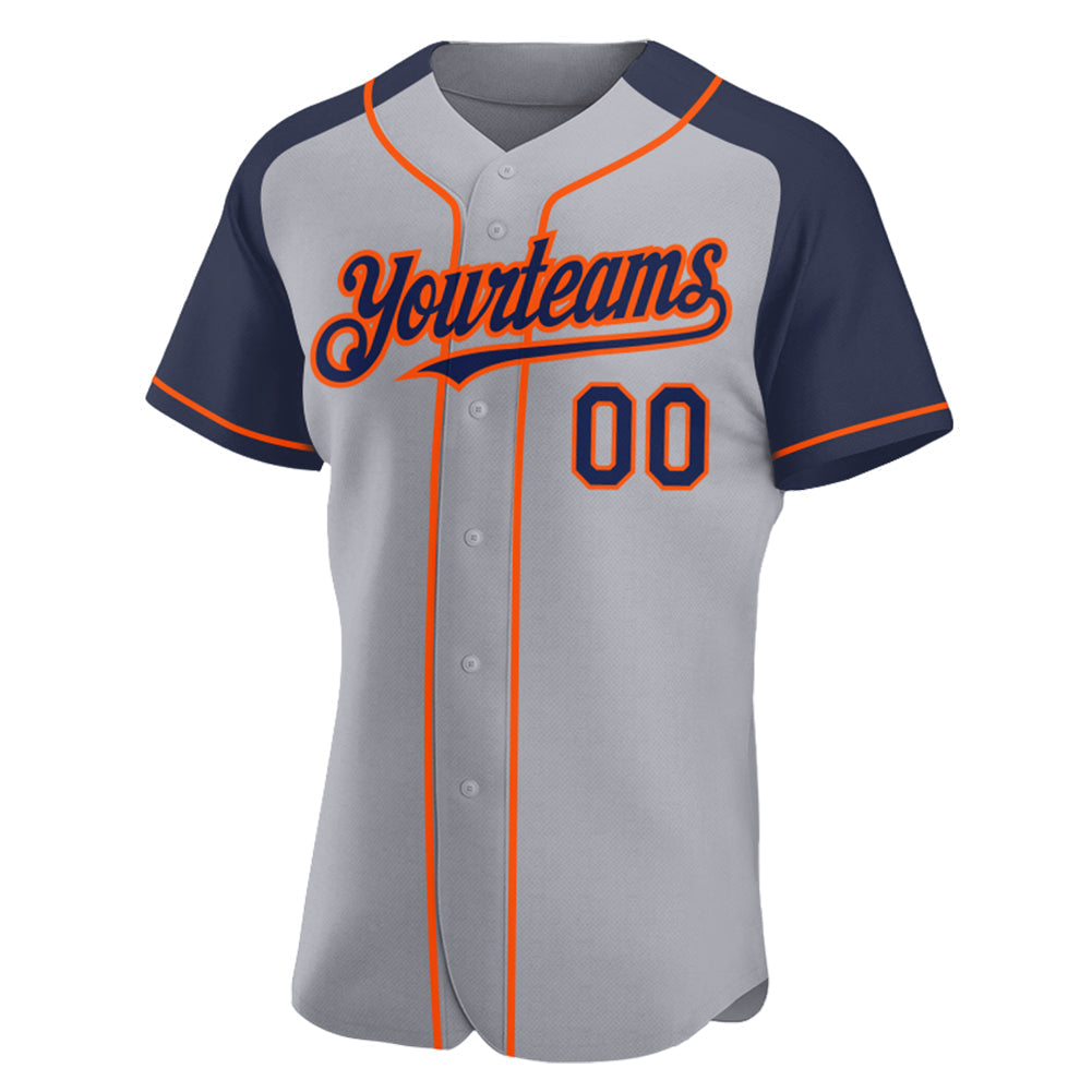Custom Gray Navy-Orange Authentic Raglan Sleeves Baseball Jersey baseball jersey product view 2