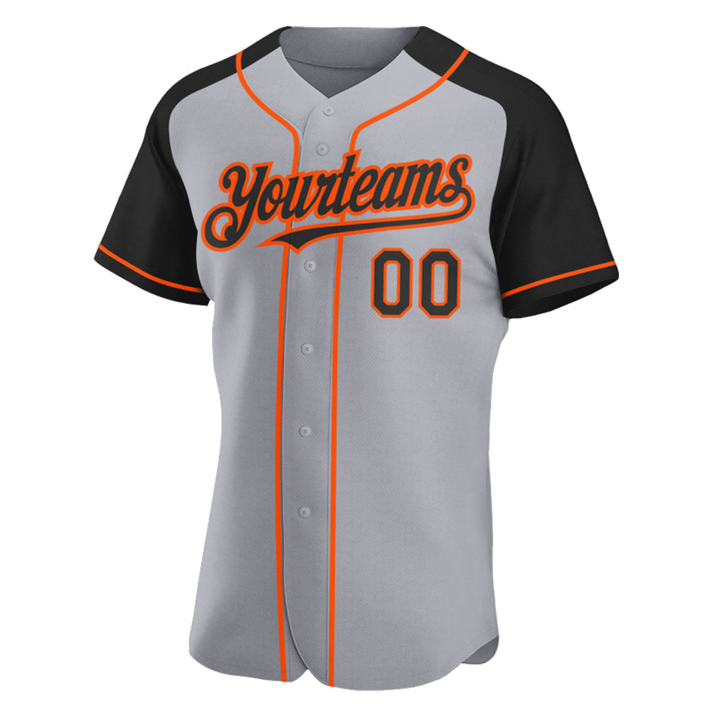 Custom Gray Black-Orange Authentic Raglan Sleeves Baseball Jersey baseball jersey product view 2