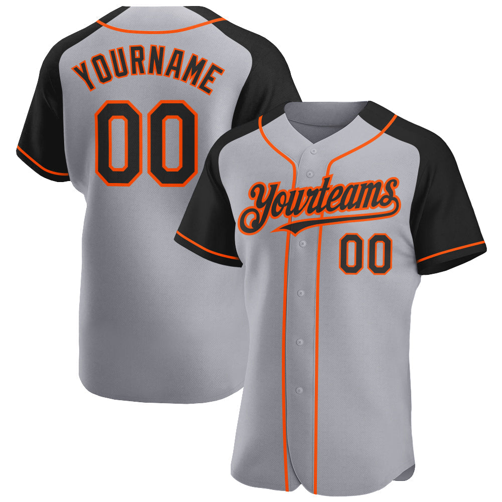 Custom Gray Black-Orange Authentic Raglan Sleeves Baseball Jersey baseball jersey product view 1