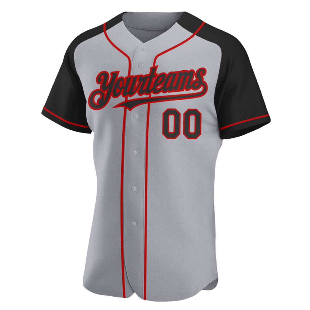 Custom Gray Black-Red Authentic Raglan Sleeves Baseball Jersey baseball jersey product view 2