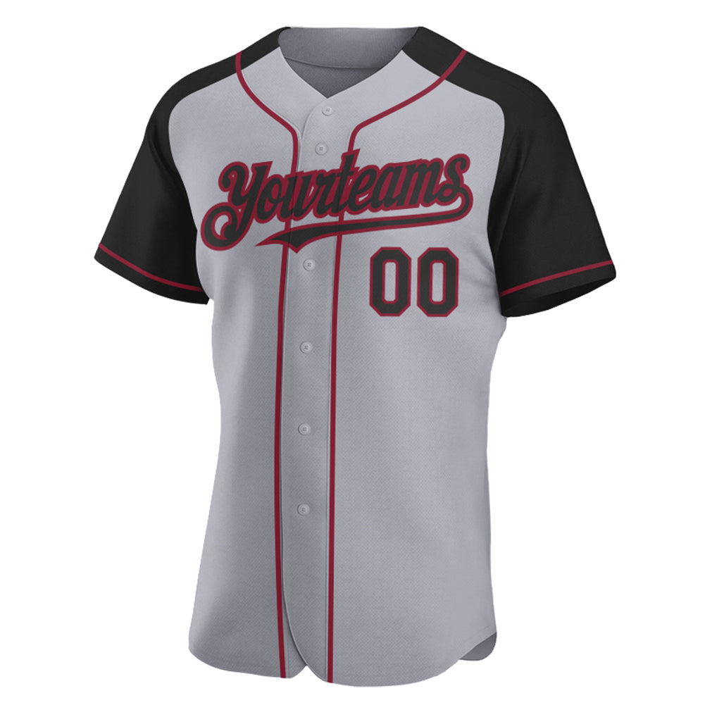Custom Gray Black-Crimson Authentic Raglan Sleeves Baseball Jersey baseball jersey product view 2