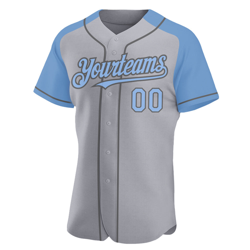 Custom Gray Light Blue-Steel Gray Authentic Raglan Sleeves Baseball Jersey baseball jersey product view 2