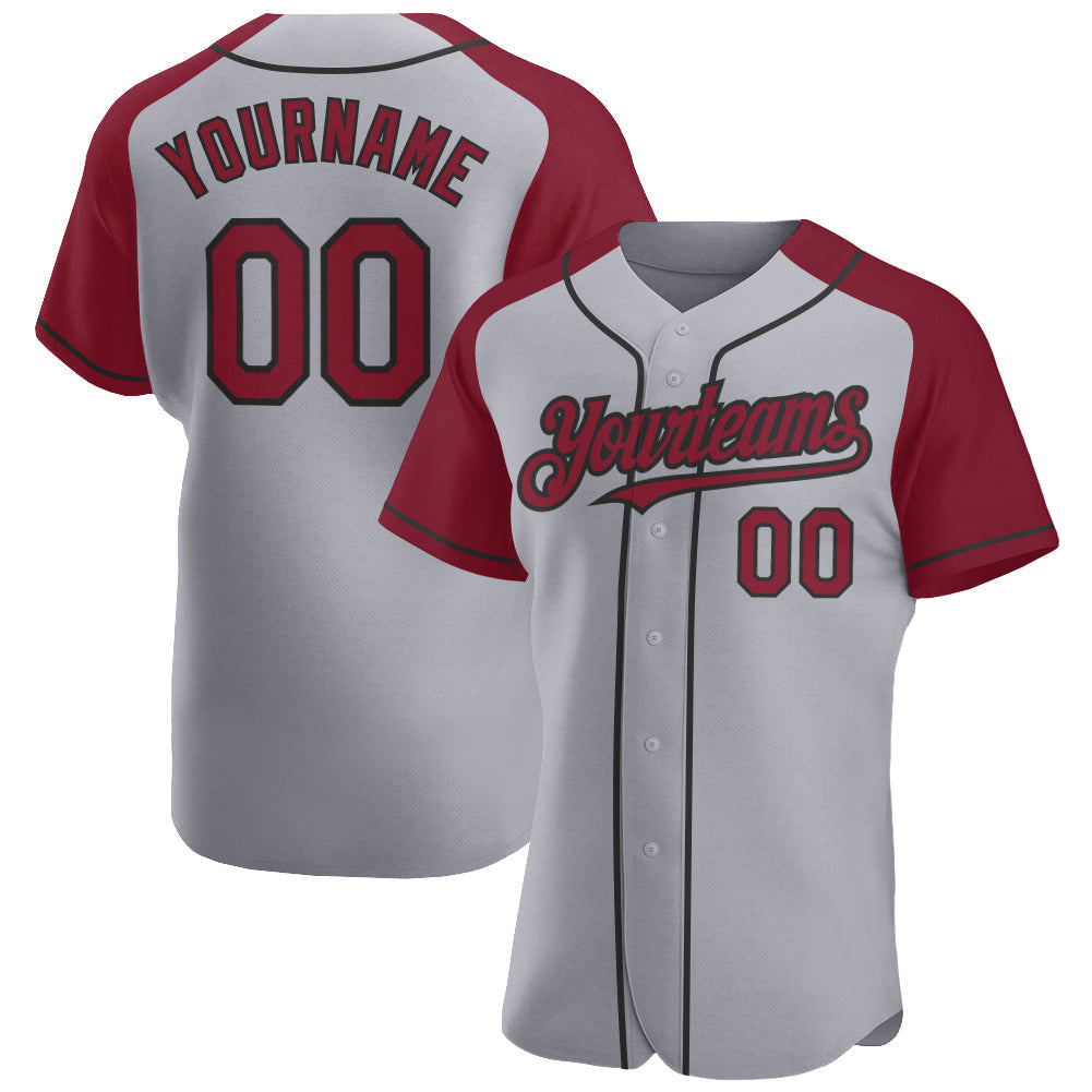 Custom Gray Crimson-Black Authentic Raglan Sleeves Baseball Jersey baseball jersey product view 1