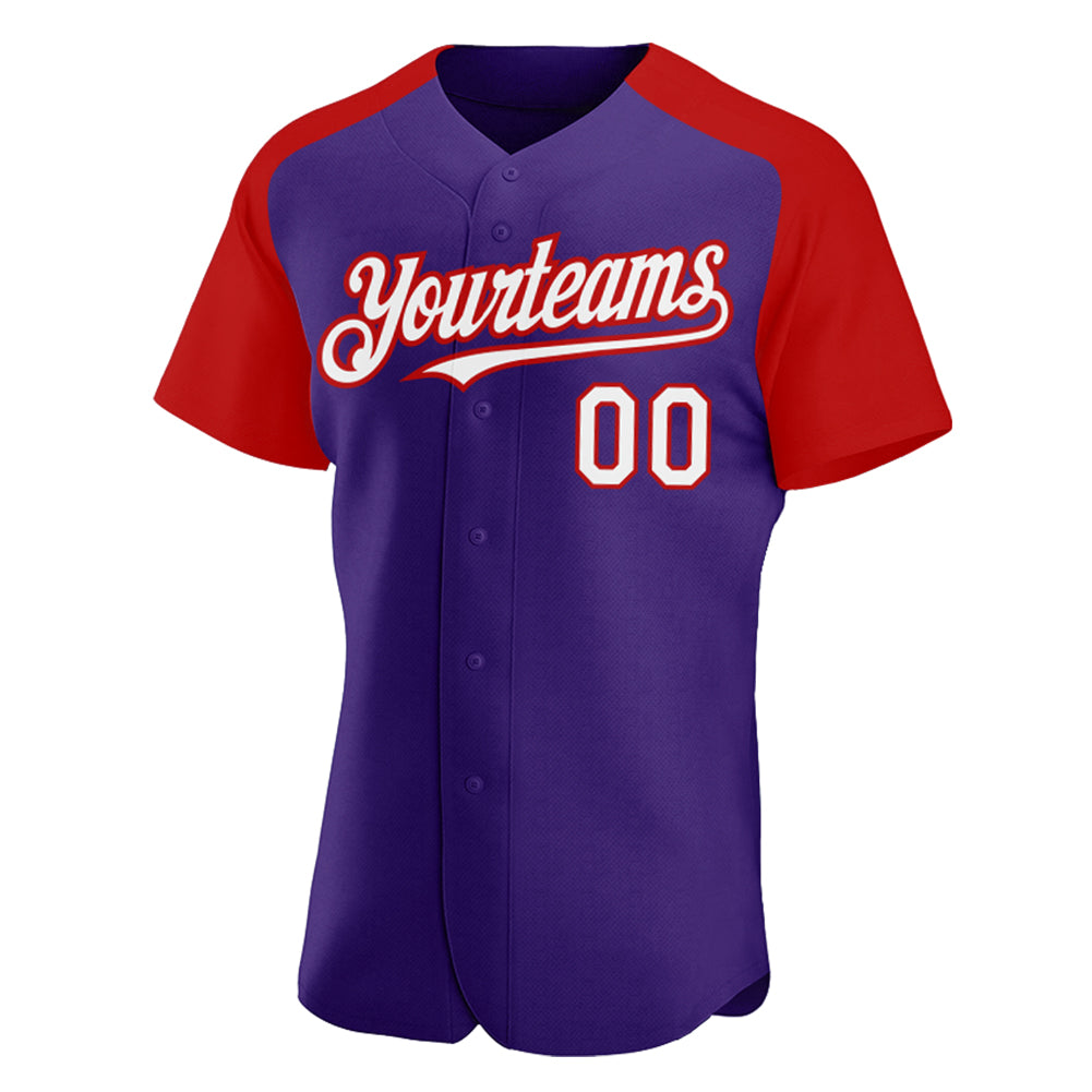 Custom Purple White-Red Authentic Raglan Sleeves Baseball Jersey baseball jersey product view 2