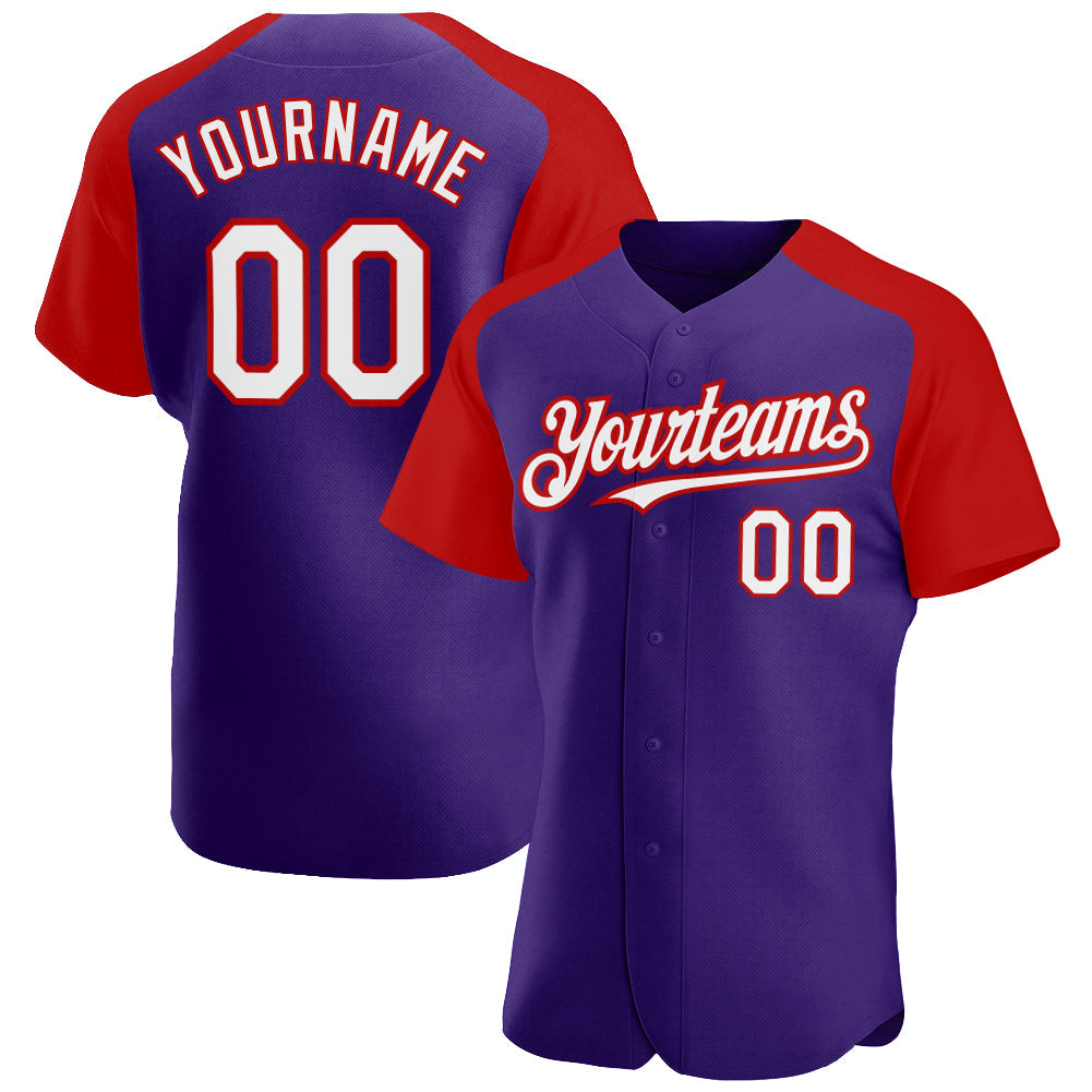 Custom Purple White-Red Authentic Raglan Sleeves Baseball Jersey baseball jersey product view 1