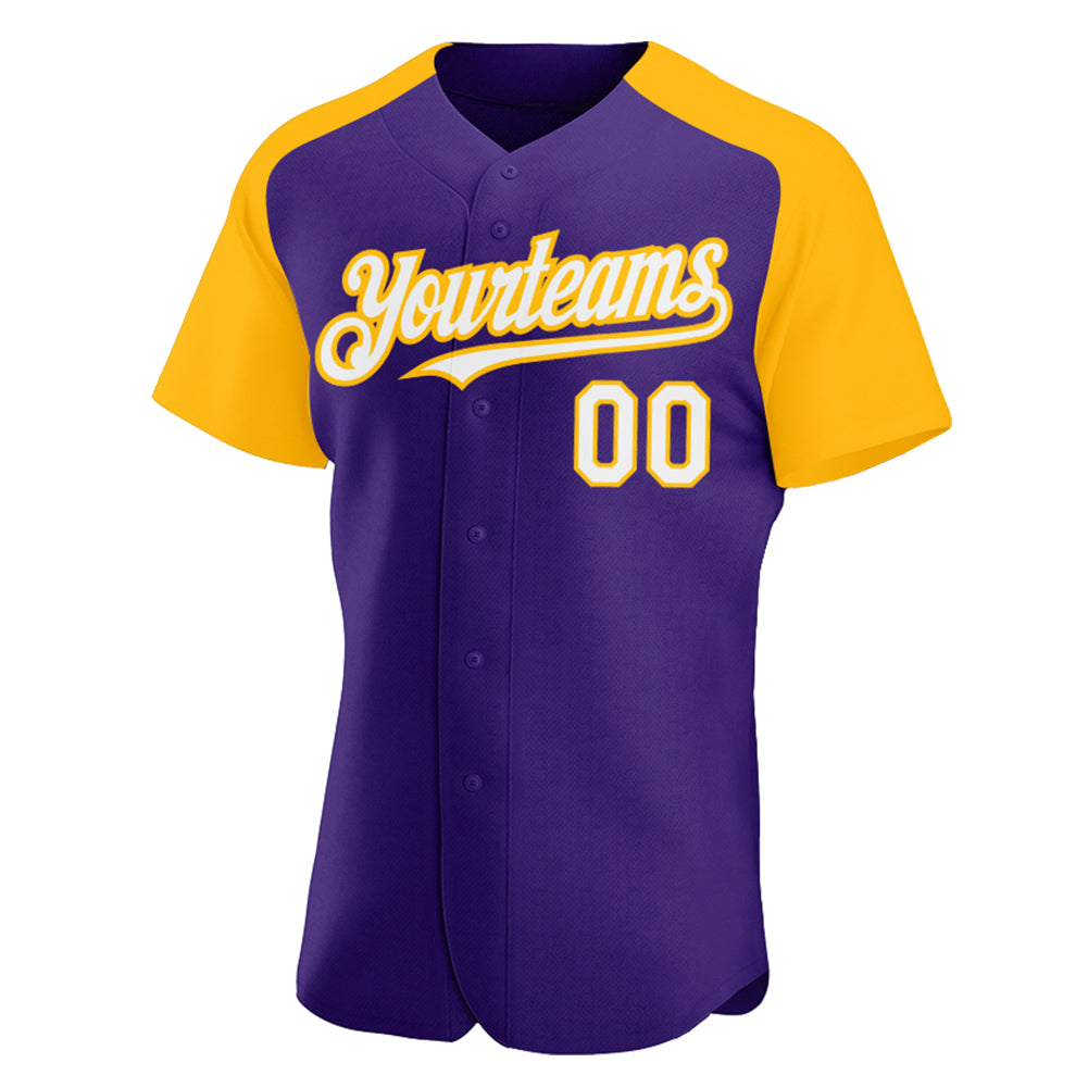 Custom Purple White-Gold Authentic Raglan Sleeves Baseball Jersey baseball jersey product view 2