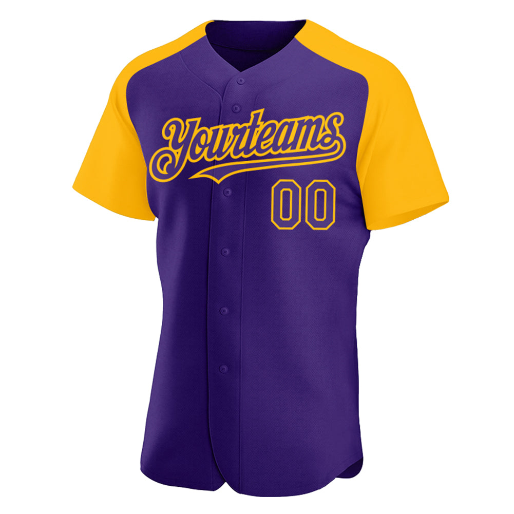 Custom Purple Gold Authentic Raglan Sleeves Baseball Jersey baseball jersey product view 2