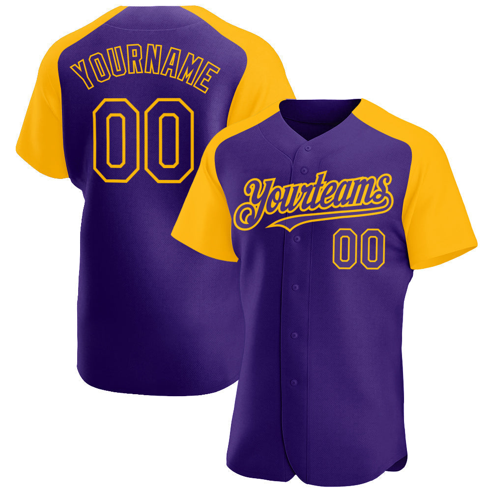 Custom Purple Gold Authentic Raglan Sleeves Baseball Jersey baseball jersey product view 1