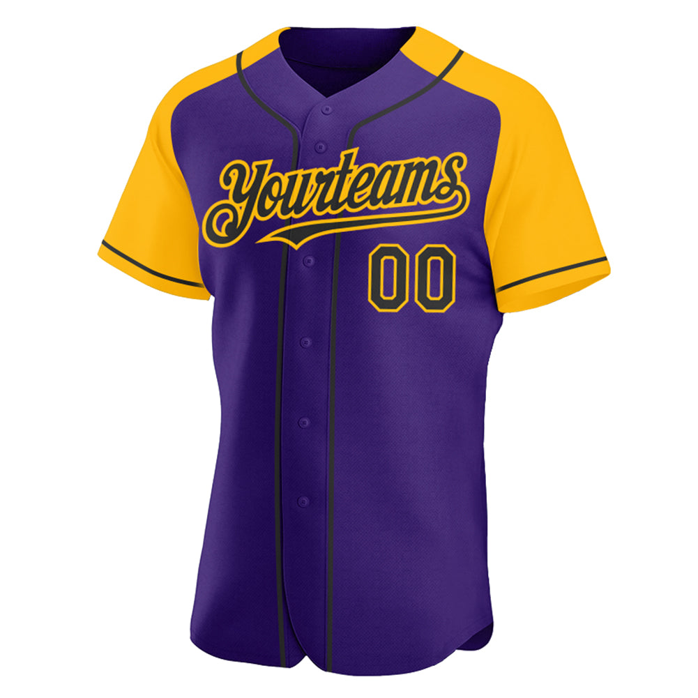 Custom Purple Black-Gold Authentic Raglan Sleeves Baseball Jersey baseball jersey product view 2