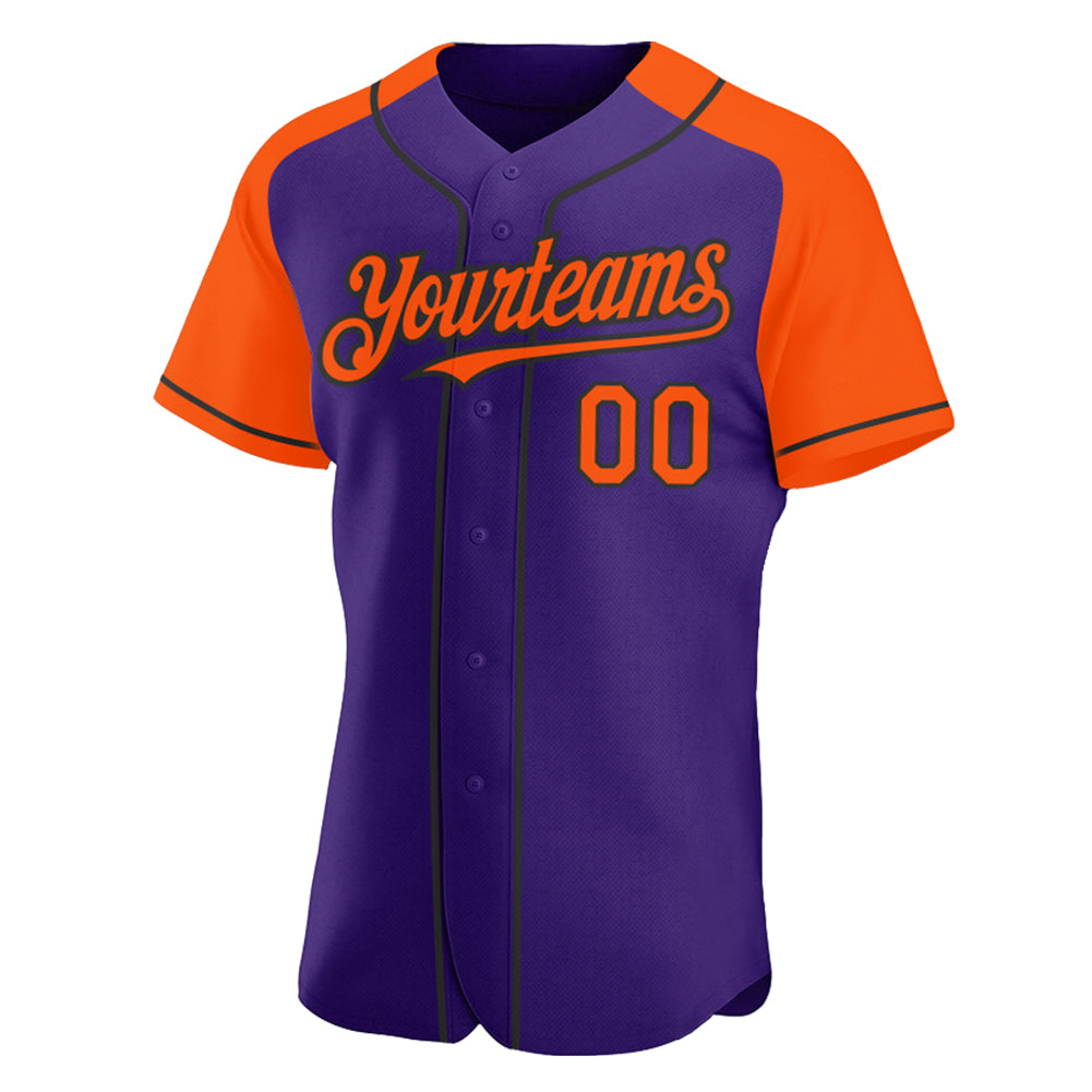Custom Purple Orange-Black Authentic Raglan Sleeves Baseball Jersey baseball jersey product view 2