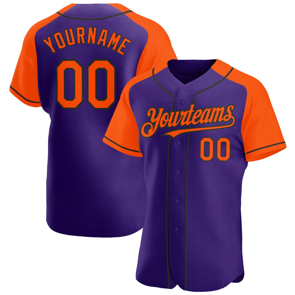 Custom Purple Orange-Black Authentic Raglan Sleeves Baseball Jersey baseball jersey product view 1
