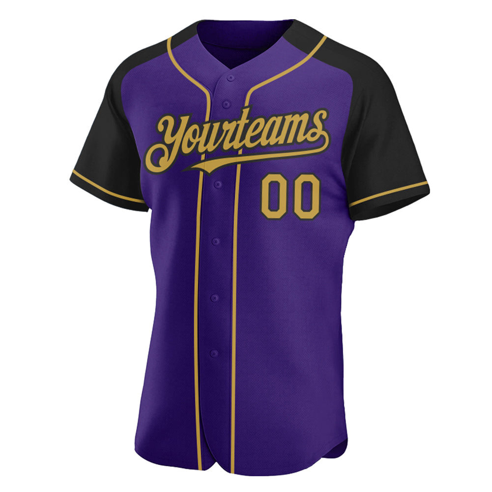 Custom Purple Old Gold-Black Authentic Raglan Sleeves Baseball Jersey baseball jersey product view 2