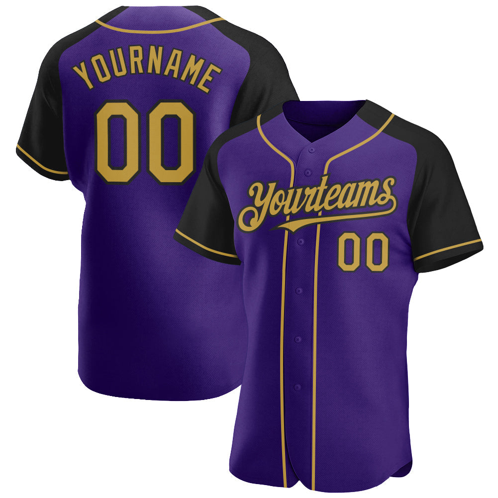Custom Purple Old Gold-Black Authentic Raglan Sleeves Baseball Jersey baseball jersey product view 1