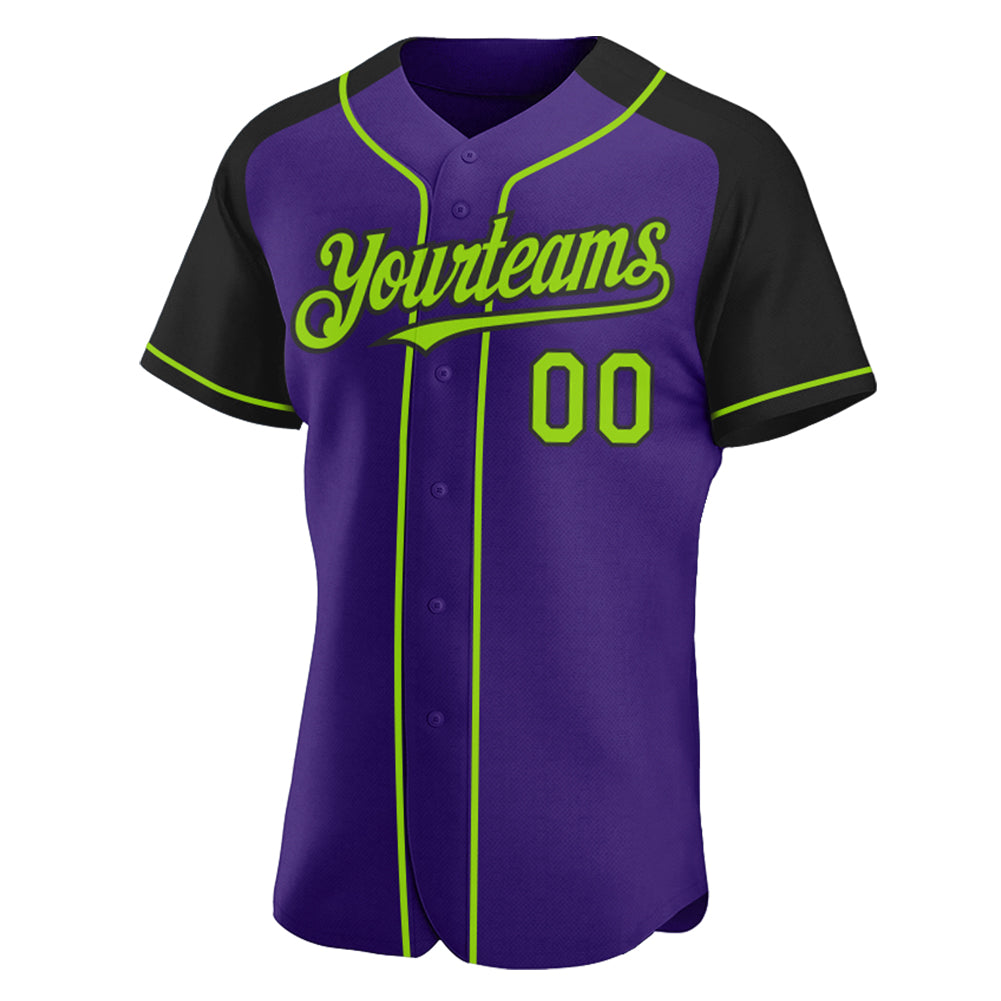 Custom Purple Neon Green-Black Authentic Raglan Sleeves Baseball Jersey baseball jersey product view 2