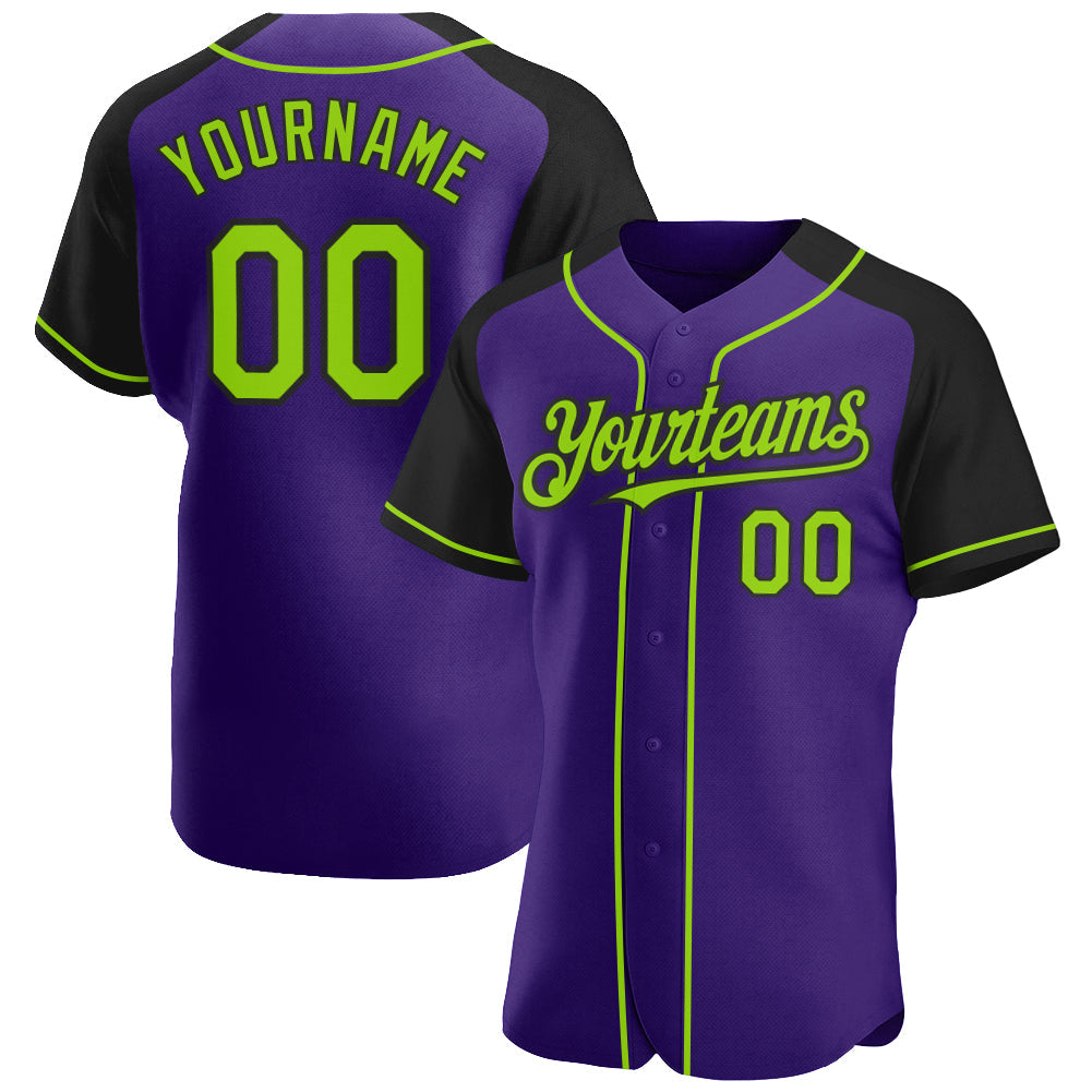 Custom Purple Neon Green-Black Authentic Raglan Sleeves Baseball Jersey baseball jersey product view 1