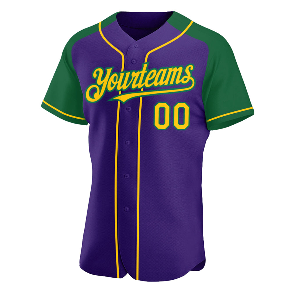 Custom Purple Yellow-Kelly Green Authentic Raglan Sleeves Baseball Jersey baseball jersey product view 2