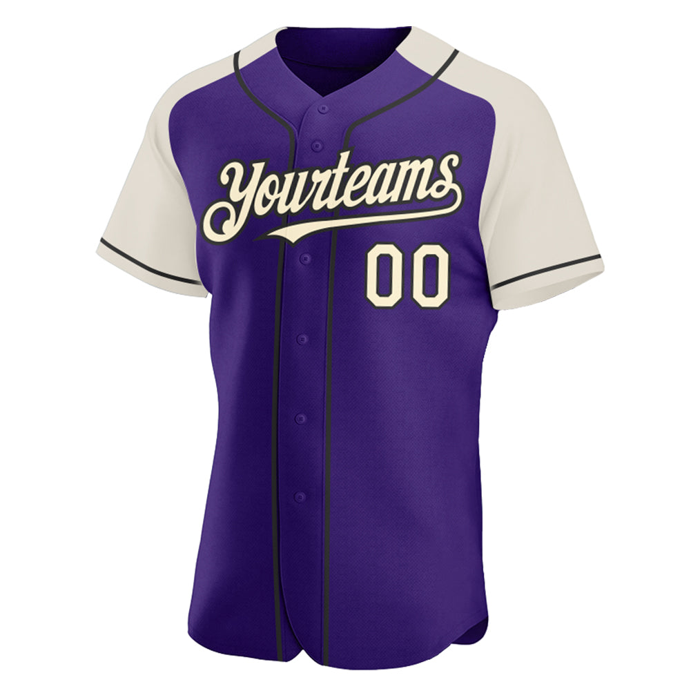Custom Purple Cream-Black Authentic Raglan Sleeves Baseball Jersey baseball jersey product view 2