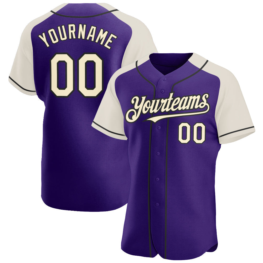 Custom Purple Cream-Black Authentic Raglan Sleeves Baseball Jersey baseball jersey product view 1
