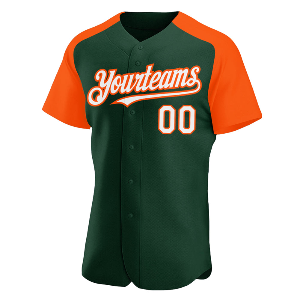 Custom Green White-Orange Authentic Raglan Sleeves Baseball Jersey baseball jersey product view 2