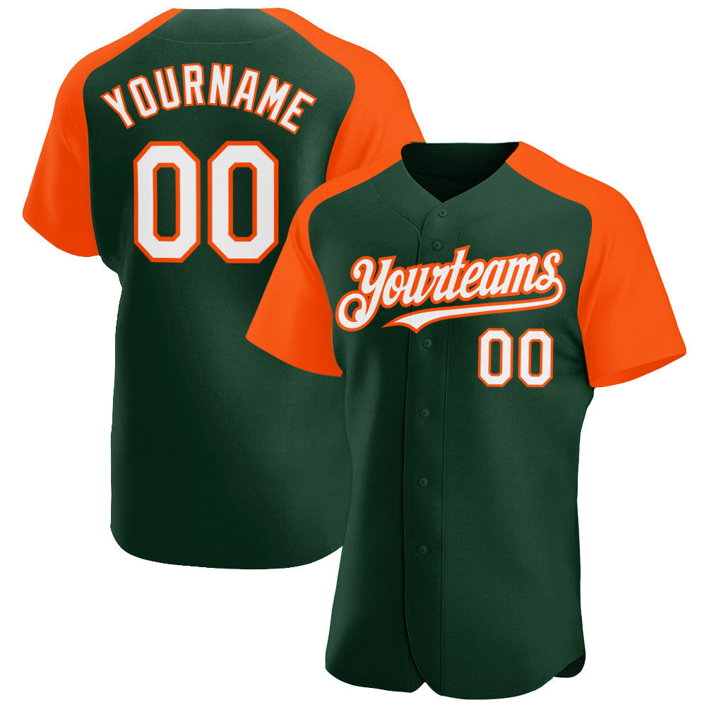 Custom Green White-Orange Authentic Raglan Sleeves Baseball Jersey baseball jersey product view 1
