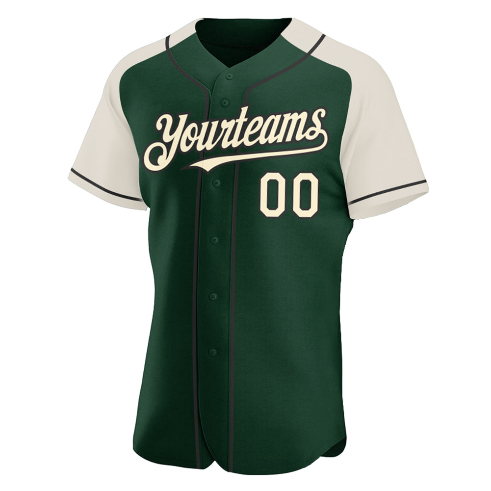 Custom Green Cream-Black Authentic Raglan Sleeves Baseball Jersey baseball jersey product view 2