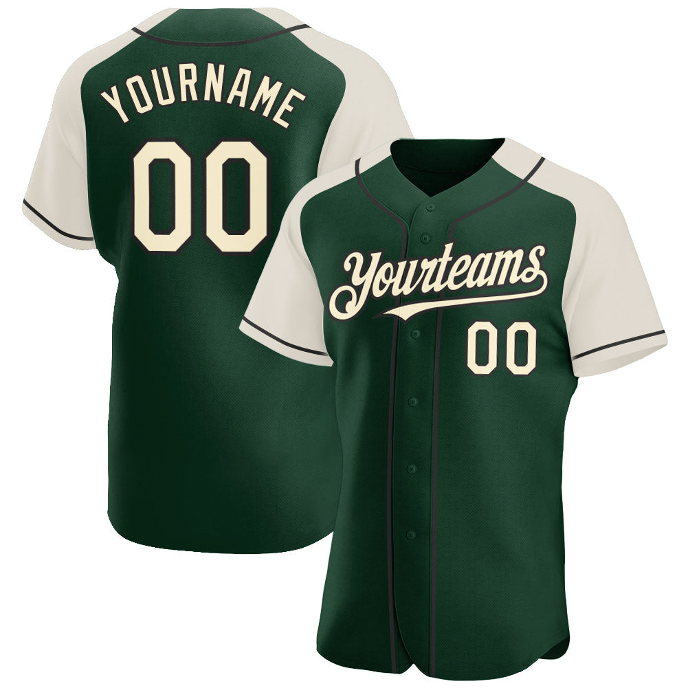 Custom Green Cream-Black Authentic Raglan Sleeves Baseball Jersey baseball jersey product view 1