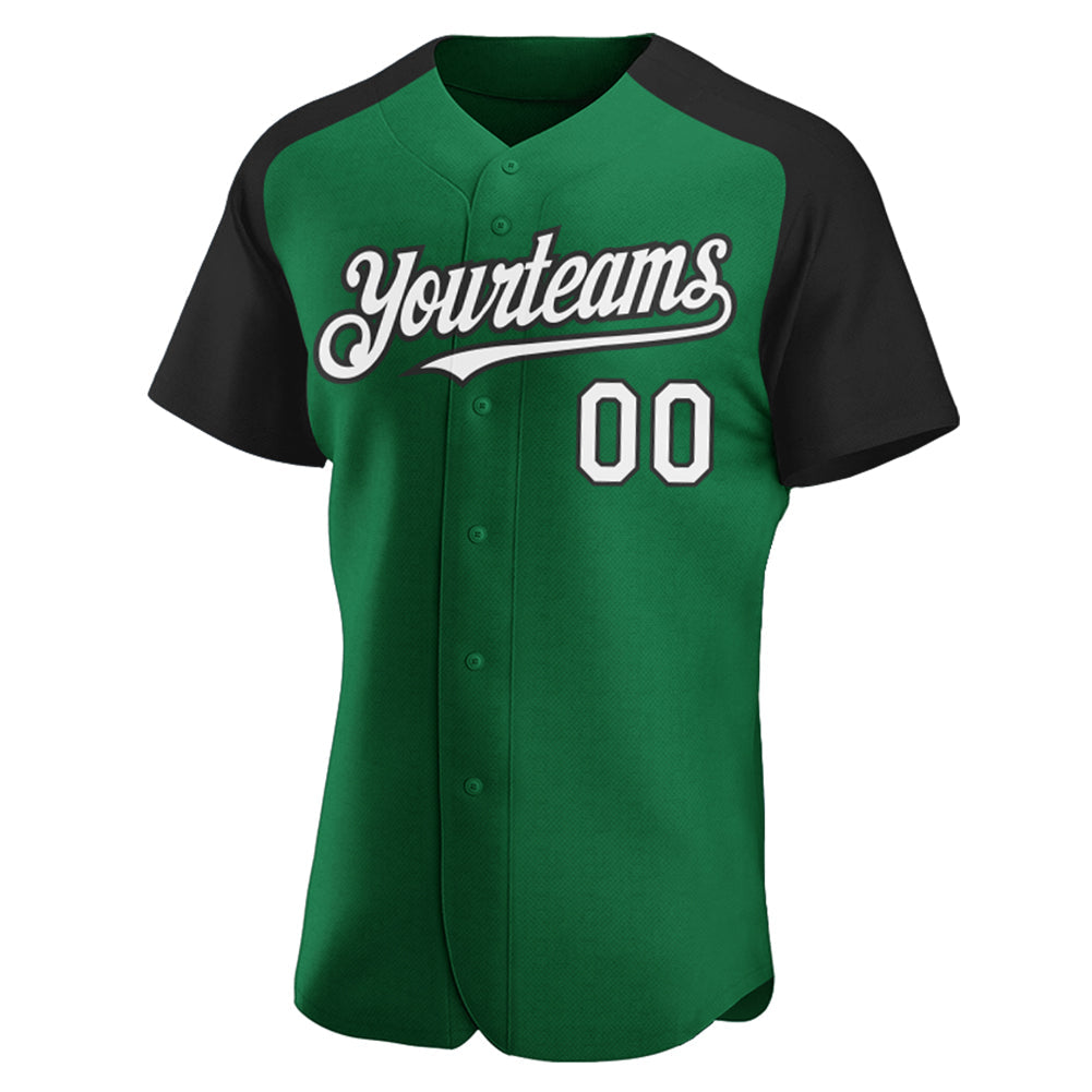 Custom Kelly Green White-Black Authentic Raglan Sleeves Baseball Jersey baseball jersey product view 2