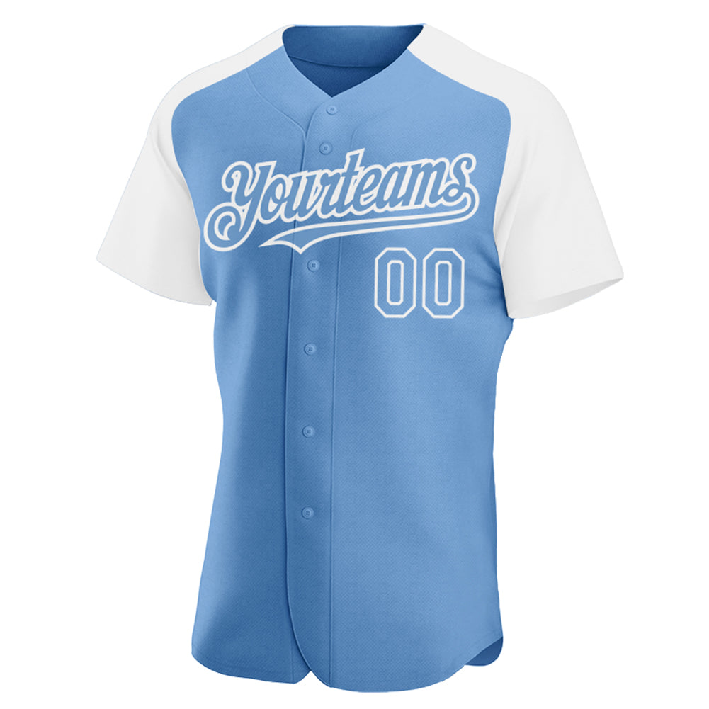 Custom Light Blue White Authentic Raglan Sleeves Baseball Jersey baseball jersey product view 2