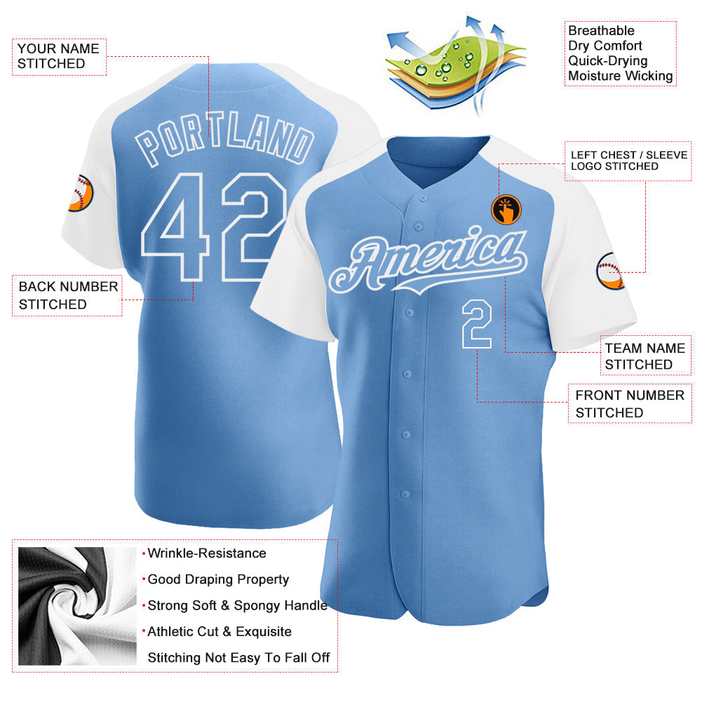 Custom Light Blue White Authentic Raglan Sleeves Baseball Jersey baseball jersey product view 3