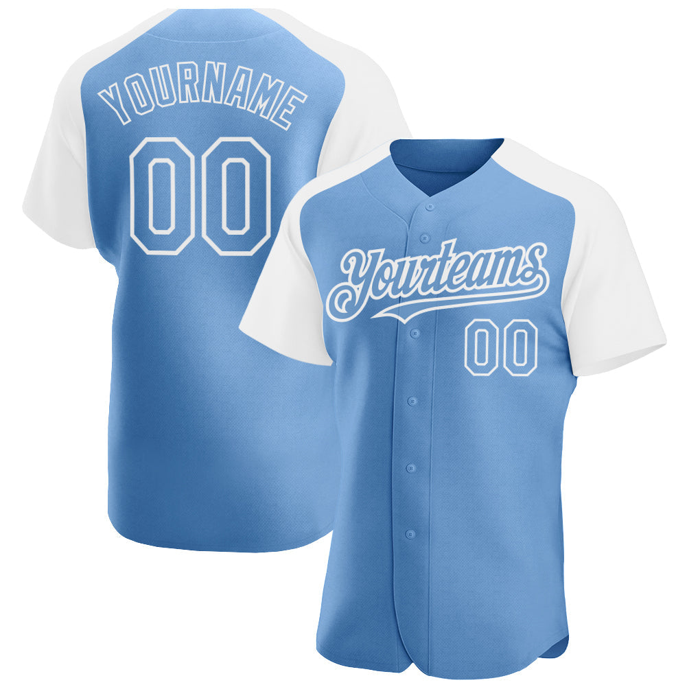 Custom Light Blue White Authentic Raglan Sleeves Baseball Jersey baseball jersey product view 1