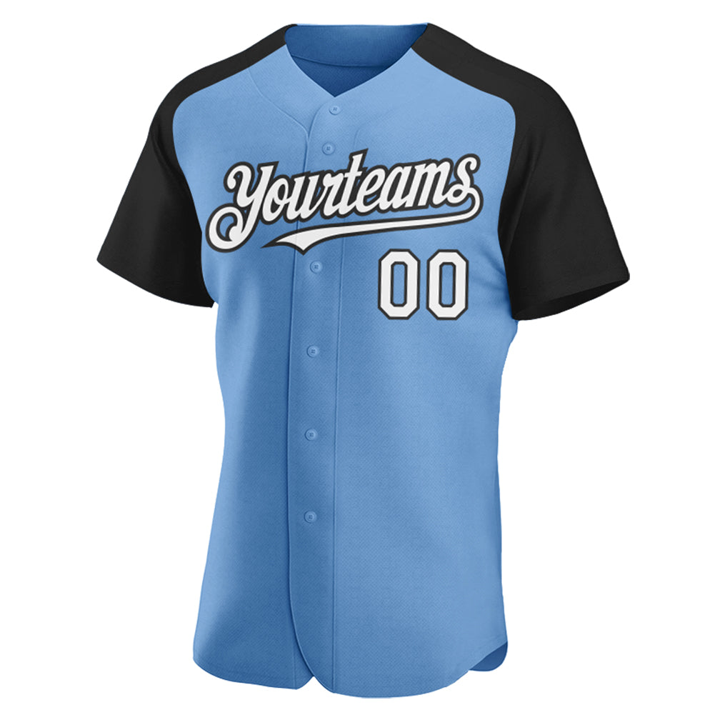 Custom Light Blue White-Black Authentic Raglan Sleeves Baseball Jersey baseball jersey product view 2