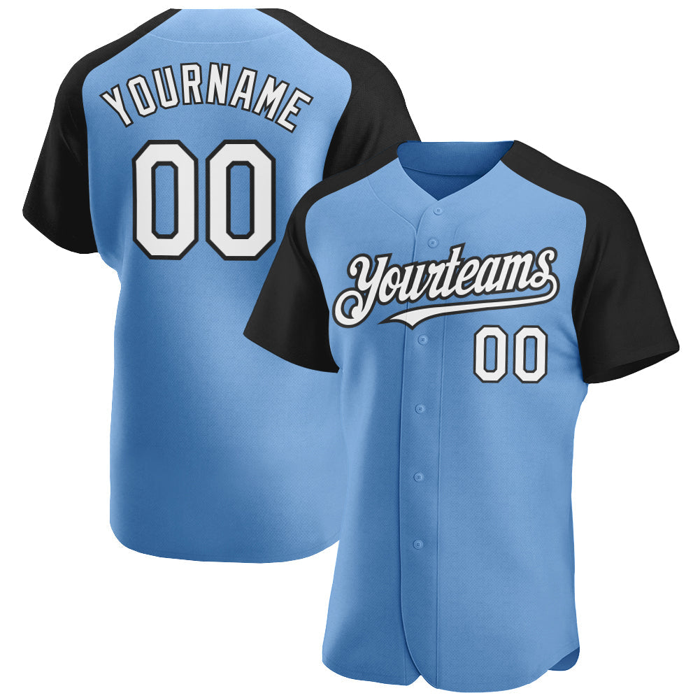 Custom Light Blue White-Black Authentic Raglan Sleeves Baseball Jersey baseball jersey product view 1