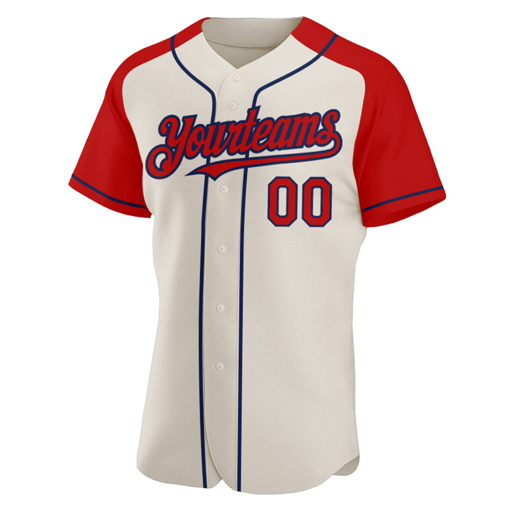 Custom Cream Red-Navy Authentic Raglan Sleeves Baseball Jersey baseball jersey product view 2