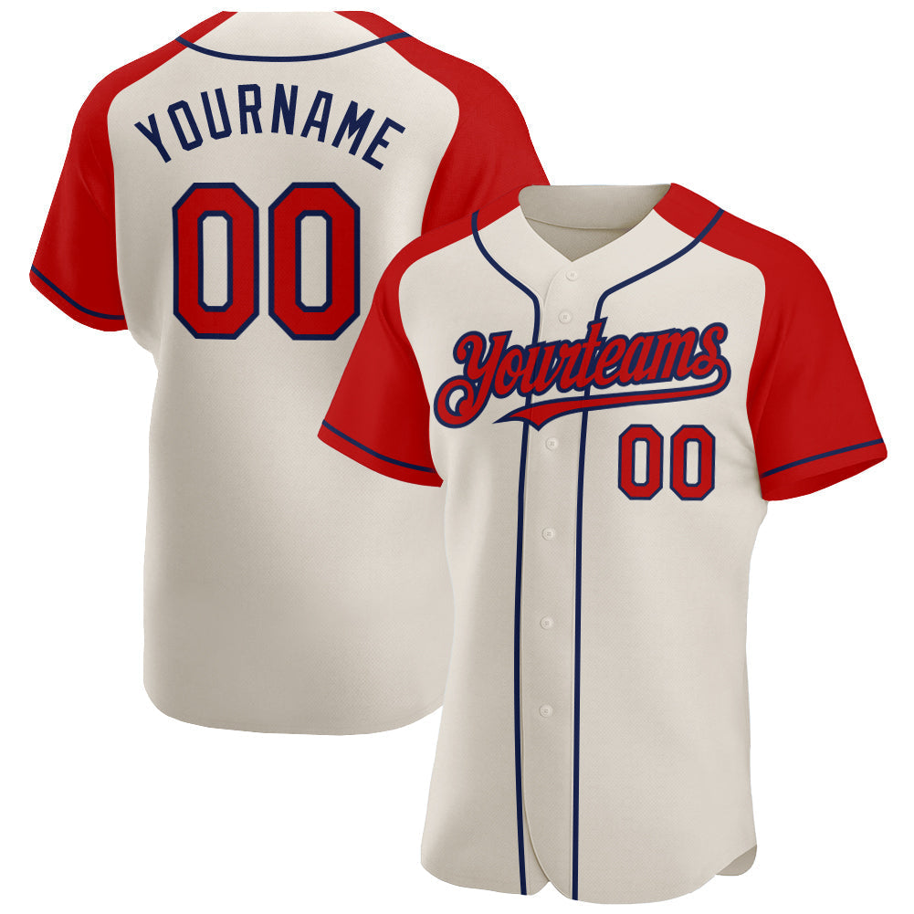 Custom Cream Red-Navy Authentic Raglan Sleeves Baseball Jersey baseball jersey product view 1