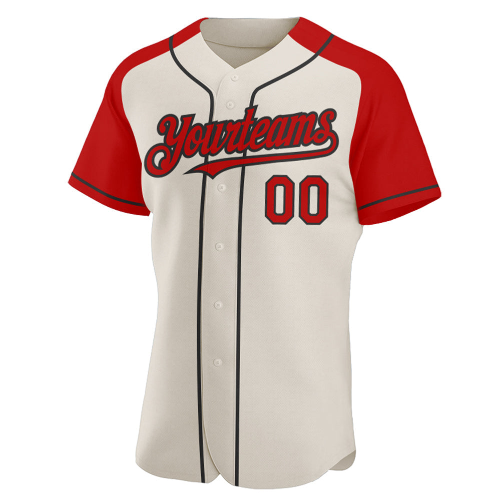 Custom Cream Red-Black Authentic Raglan Sleeves Baseball Jersey baseball jersey product view 2