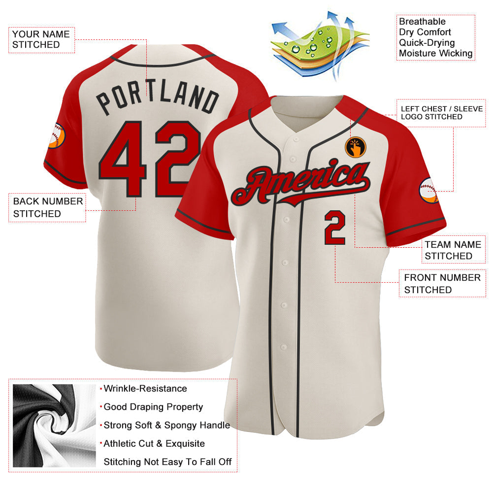 Custom Cream Red-Black Authentic Raglan Sleeves Baseball Jersey baseball jersey product view 3