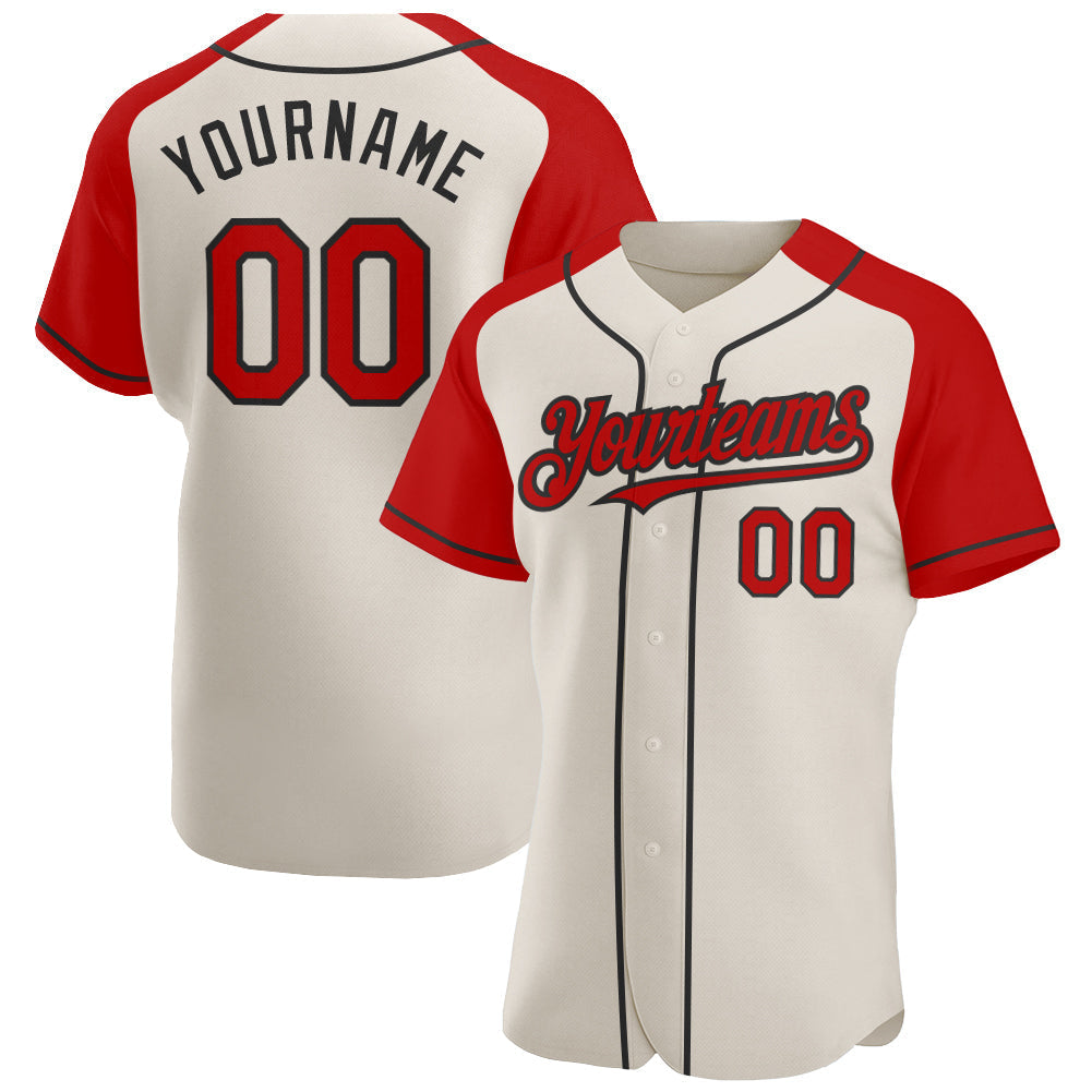 Custom Cream Red-Black Authentic Raglan Sleeves Baseball Jersey baseball jersey product view 1