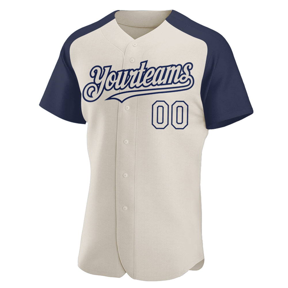 Custom Cream Navy Authentic Raglan Sleeves Baseball Jersey baseball jersey product view 2