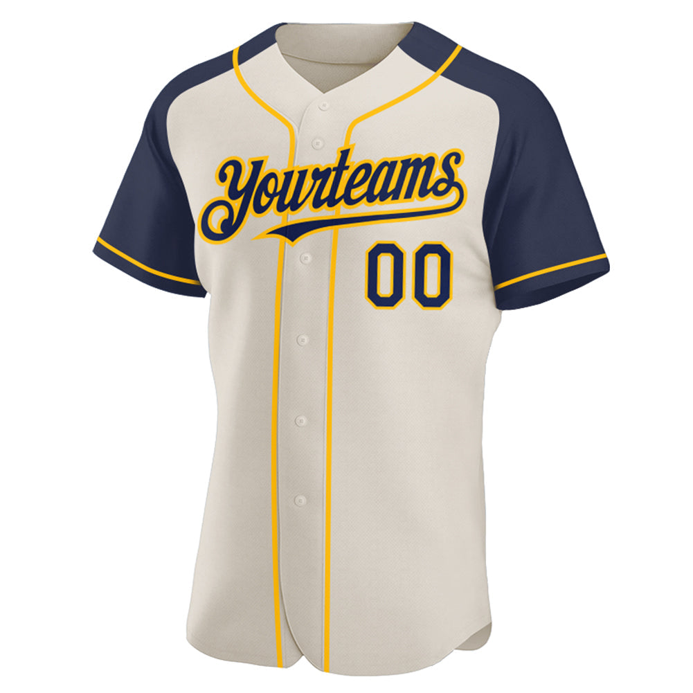 Custom Cream Navy-Gold Authentic Raglan Sleeves Baseball Jersey baseball jersey product view 2