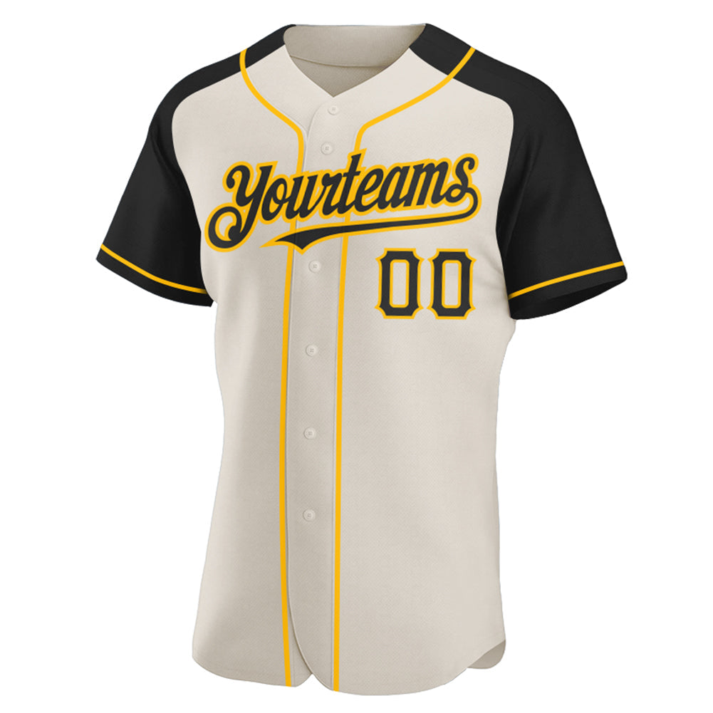 Custom Cream Black-Gold Authentic Raglan Sleeves Baseball Jersey baseball jersey product view 2