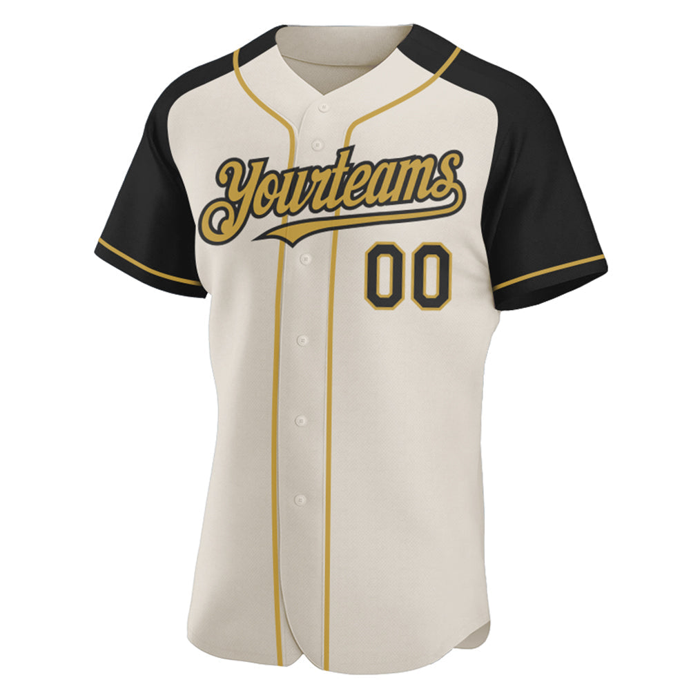 Custom Cream Black-Old Gold Authentic Raglan Sleeves Baseball Jersey baseball jersey product view 2