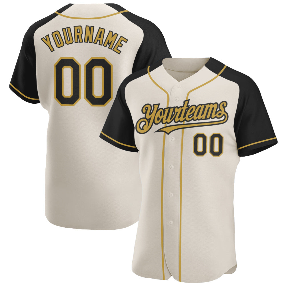Custom Cream Black-Old Gold Authentic Raglan Sleeves Baseball Jersey baseball jersey product view 1