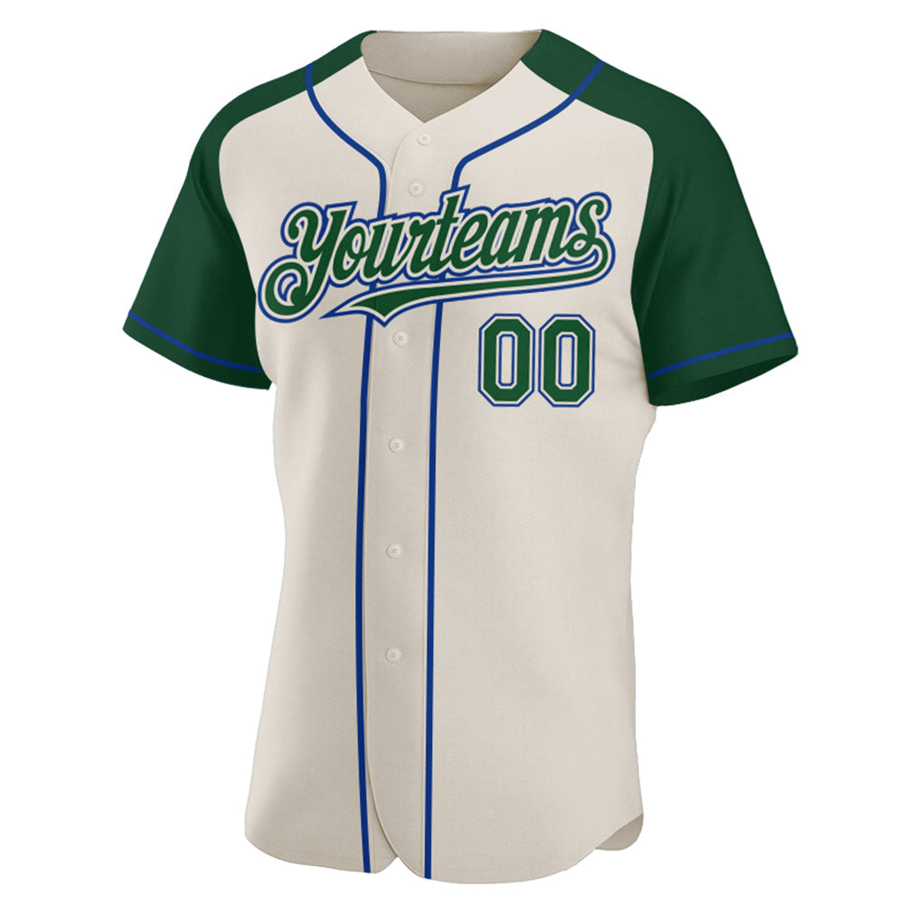 Custom Cream Green-Royal Authentic Raglan Sleeves Baseball Jersey baseball jersey product view 2