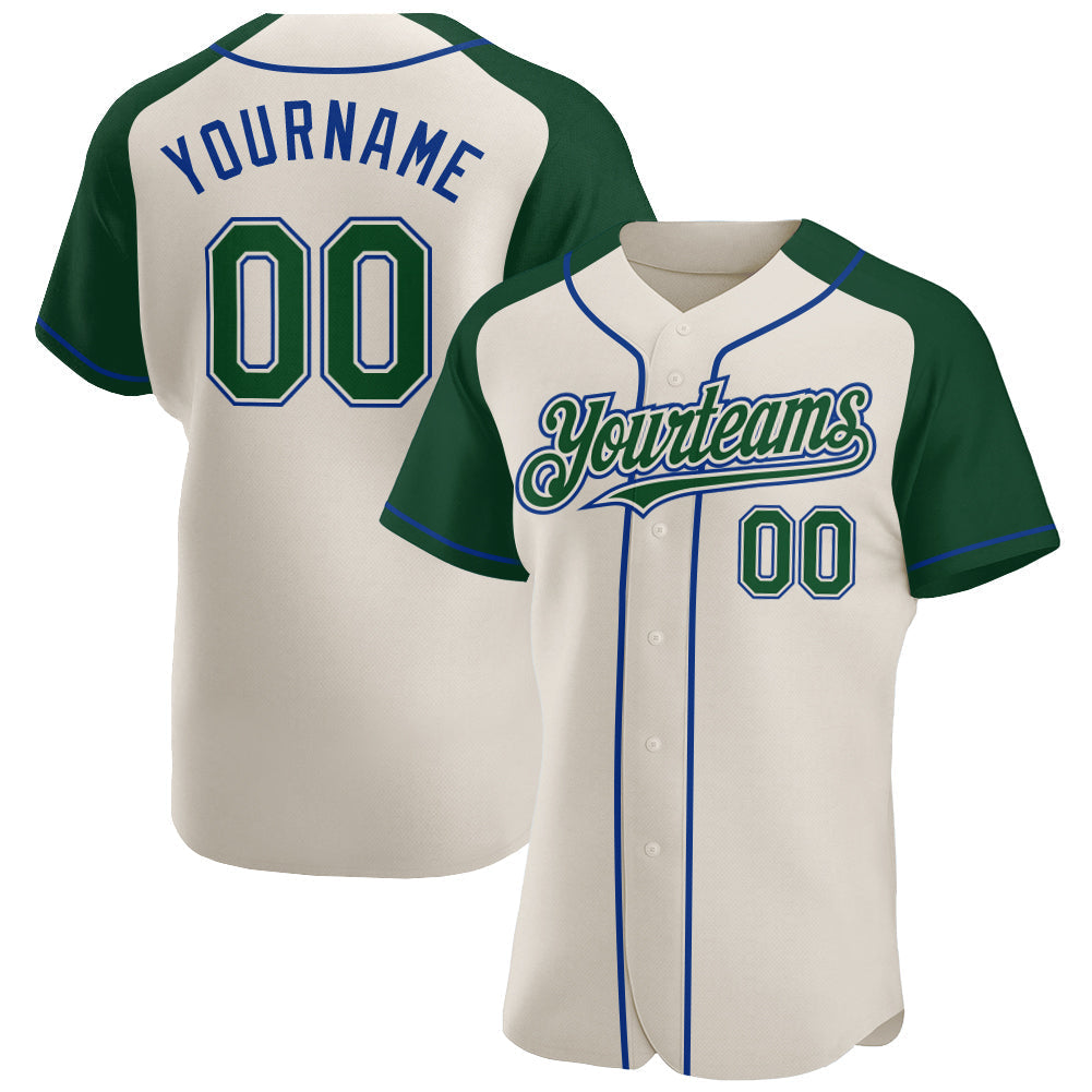 Custom Cream Green-Royal Authentic Raglan Sleeves Baseball Jersey baseball jersey product view 1