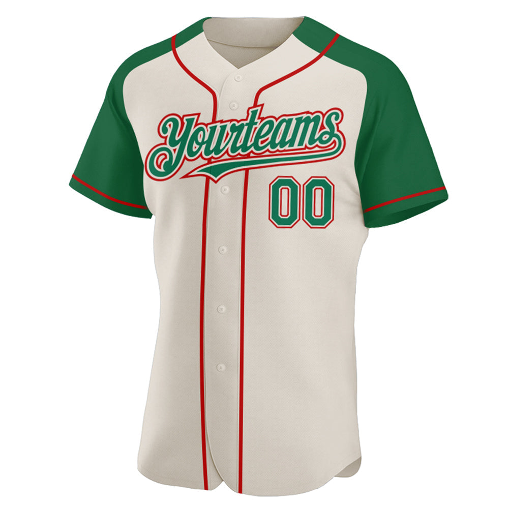 Custom Cream Kelly Green-Red Authentic Raglan Sleeves Baseball Jersey baseball jersey product view 2