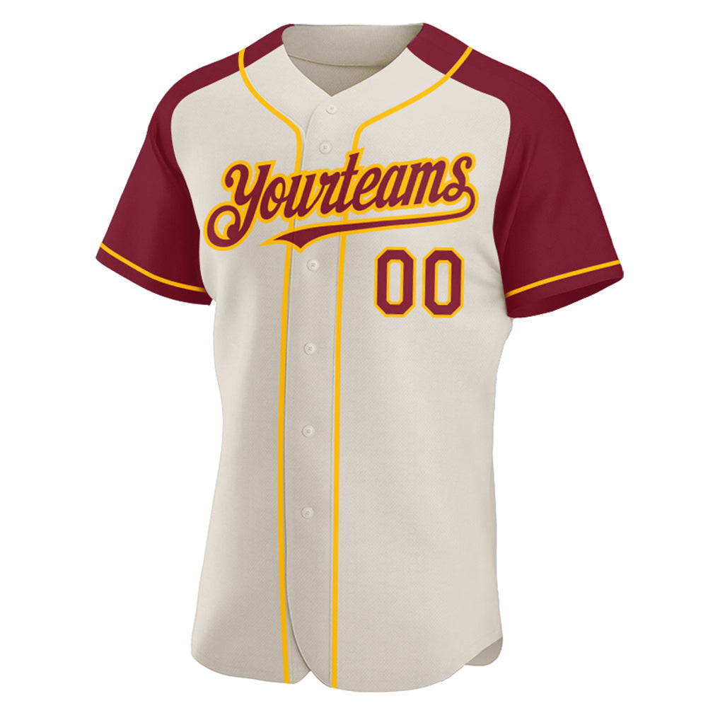 Custom Cream Crimson-Gold Authentic Raglan Sleeves Baseball Jersey baseball jersey product view 2