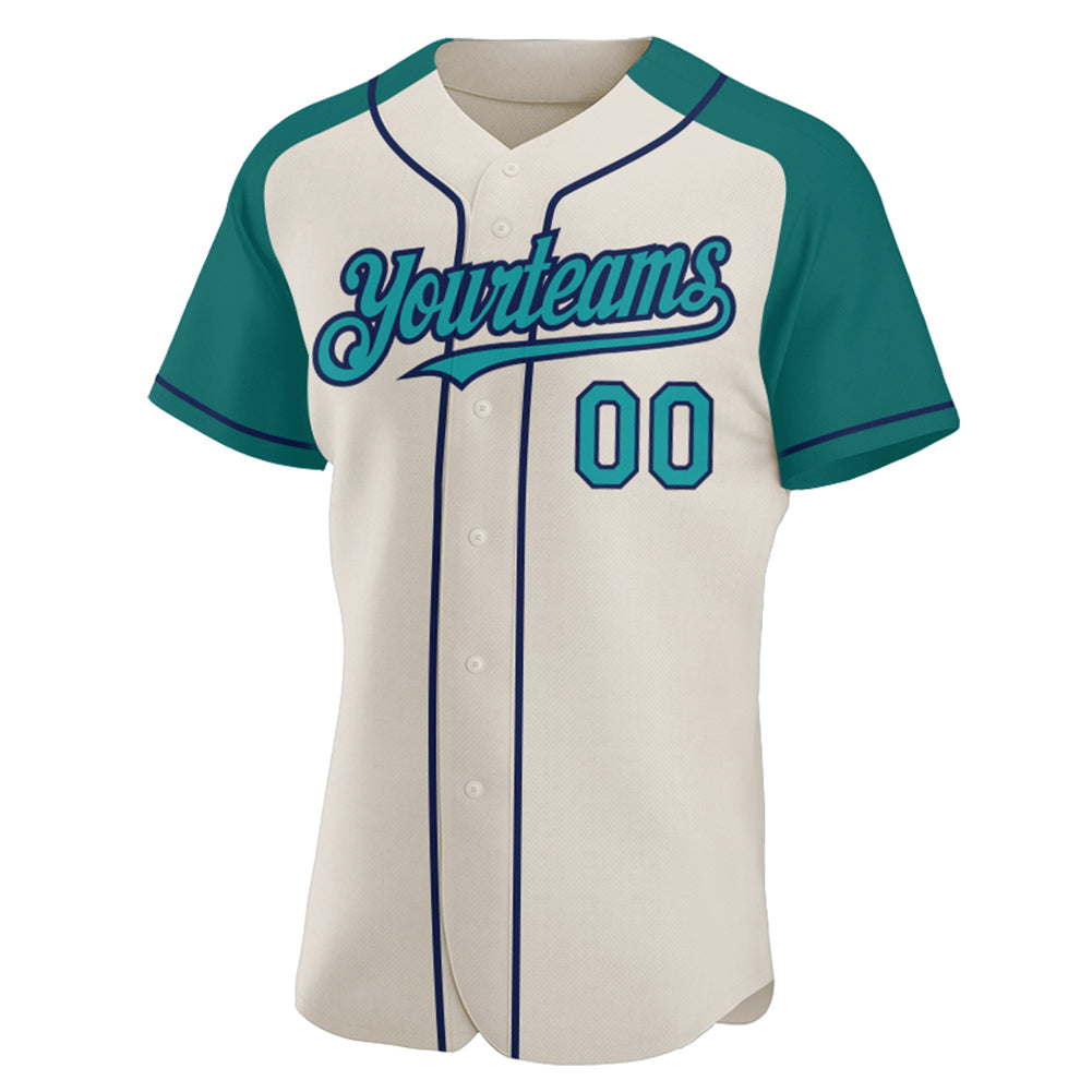 Custom Cream Teal-Navy Authentic Raglan Sleeves Baseball Jersey baseball jersey product view 2
